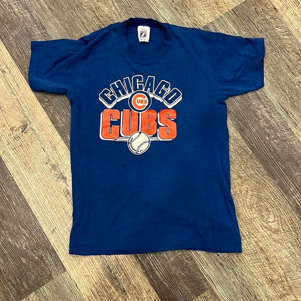 Vintage Logo 7 Chicago Cubs Blue Tee Kids T-shirt Short Sleeve Size L (14-16)